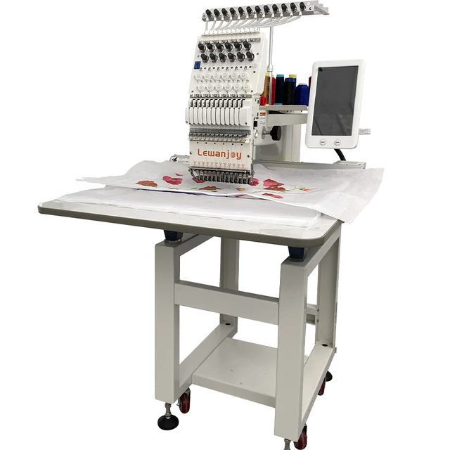Buy "Lewanjoy 1200 RPM One-Head 12-Needle Embroidery Machine | High-Speed Precision for Hats, Shirts & Flat Fabrics" Online