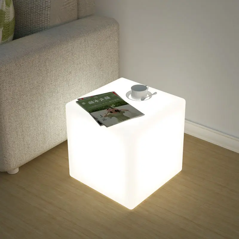 Cube Simple Floor Lamp Side Table Frosted Nightstand Square Bedside Living Room Bathroom Sofa Corner Table With 3 colors light