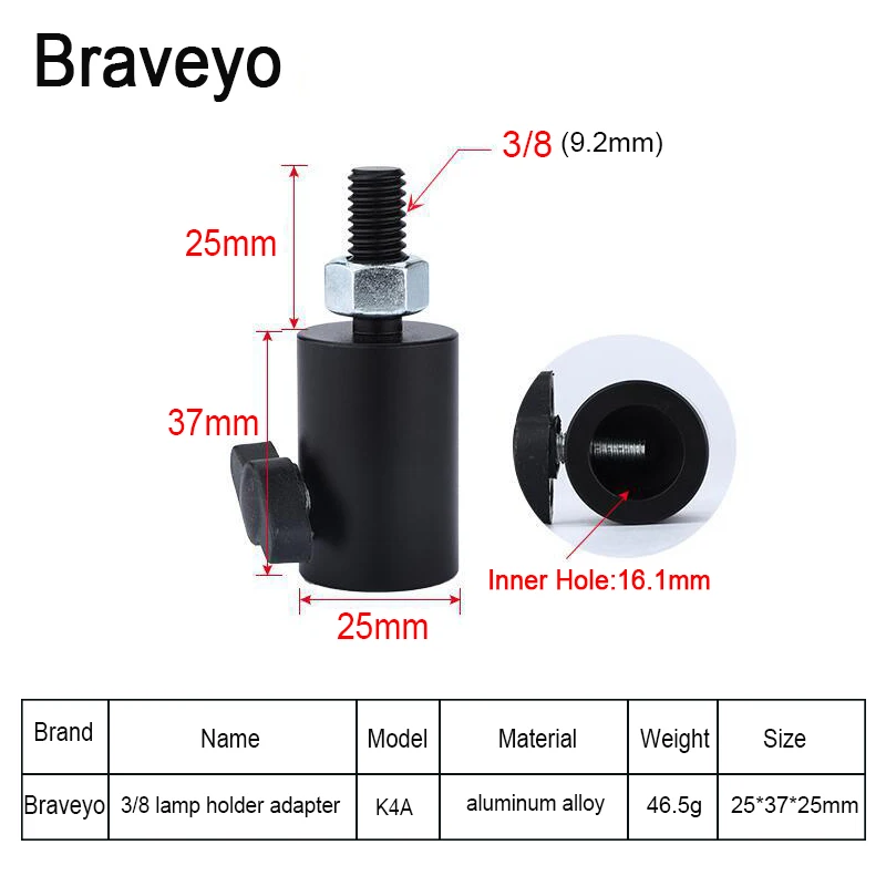 Studio Camera Spot Light Adapter Screw Flash Light Bracket Lamp Holder 3/8 M10 Aluminum Alloy Base