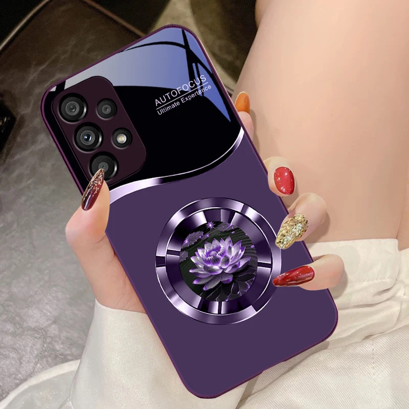 Circular Lotus Flower Tempered Glass Phone Case