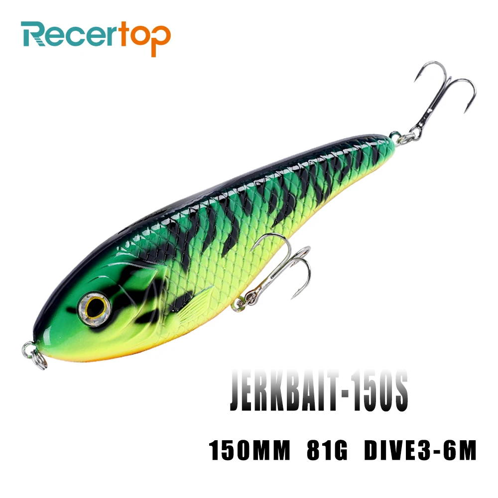 

Recertop 150MM 81G Large Jerkbait Fishing Lures 7 Colors Sinking Artificial Hard Rattle Slider Jerk Baits For Pike Musky Fishing