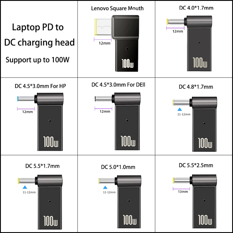 1PCS PD 100W Laptop Power Ladegerät Konverter Weibliche Typ-C Zu DC Männlich Jack Stecker Versorgung Adapter stecker Für Notebook Computer PC
