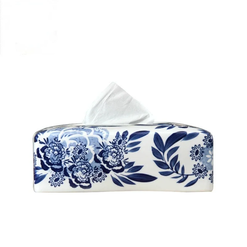 

Blue and White Porcelain Tissue Box Living Room Coffee Table Xi Character Creative Desktop Napkin/Tissue Holder Home Living