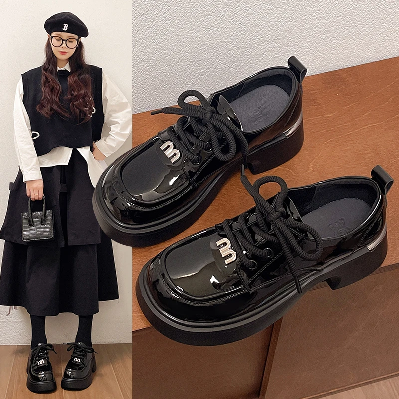 

Women's Shoes Female Footwear Platform Autumn Black Flats Square Toe Oxfords New Fall Leather Heels Women Purple Women Shoes