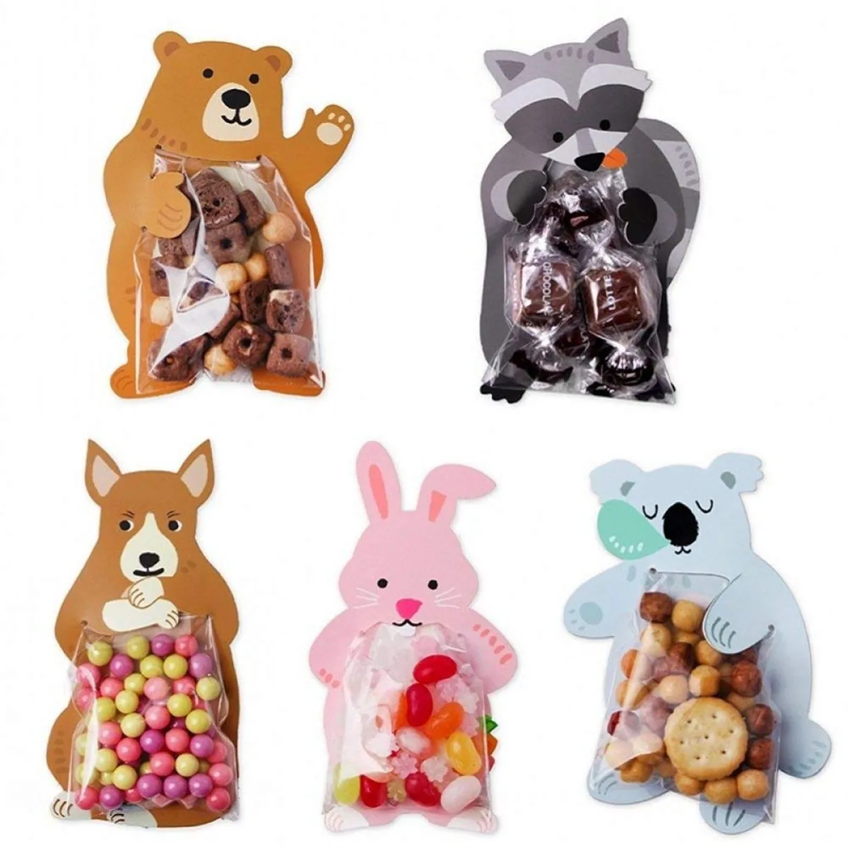귀여운 동물 선물 가방, 사탕 가방, 베이비 샤워, 생일 파티 장식, 어린이 쿠키 가방, 곰 사탕 상자, 인사 카드 토끼, 10 개