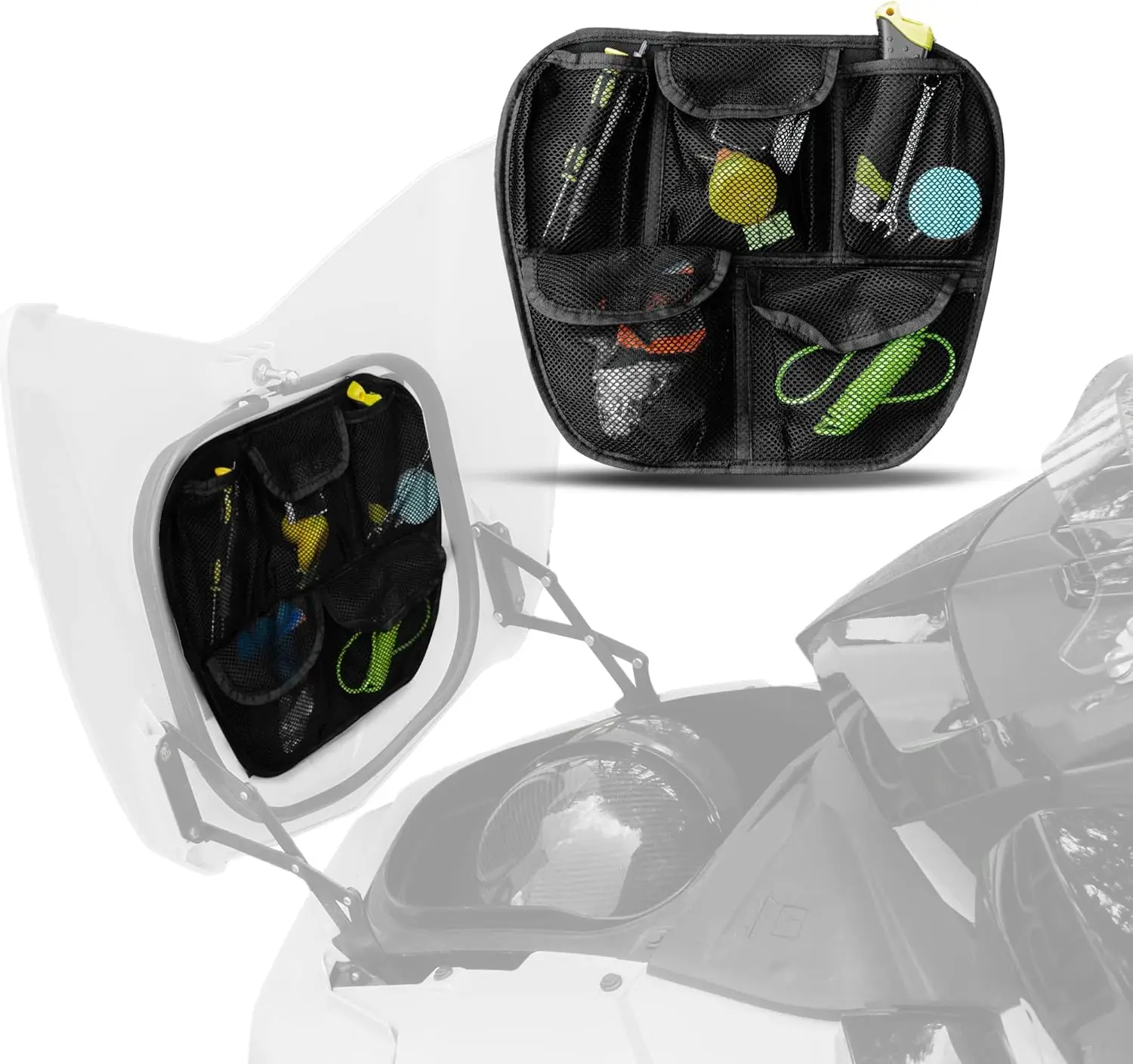 Front Trunk Lid Organizer Fit for Can Am Spyder F3 F3S F3T F3L 2015- Removable 5 Mesh Pocket Luggage Storage Bag (Black)