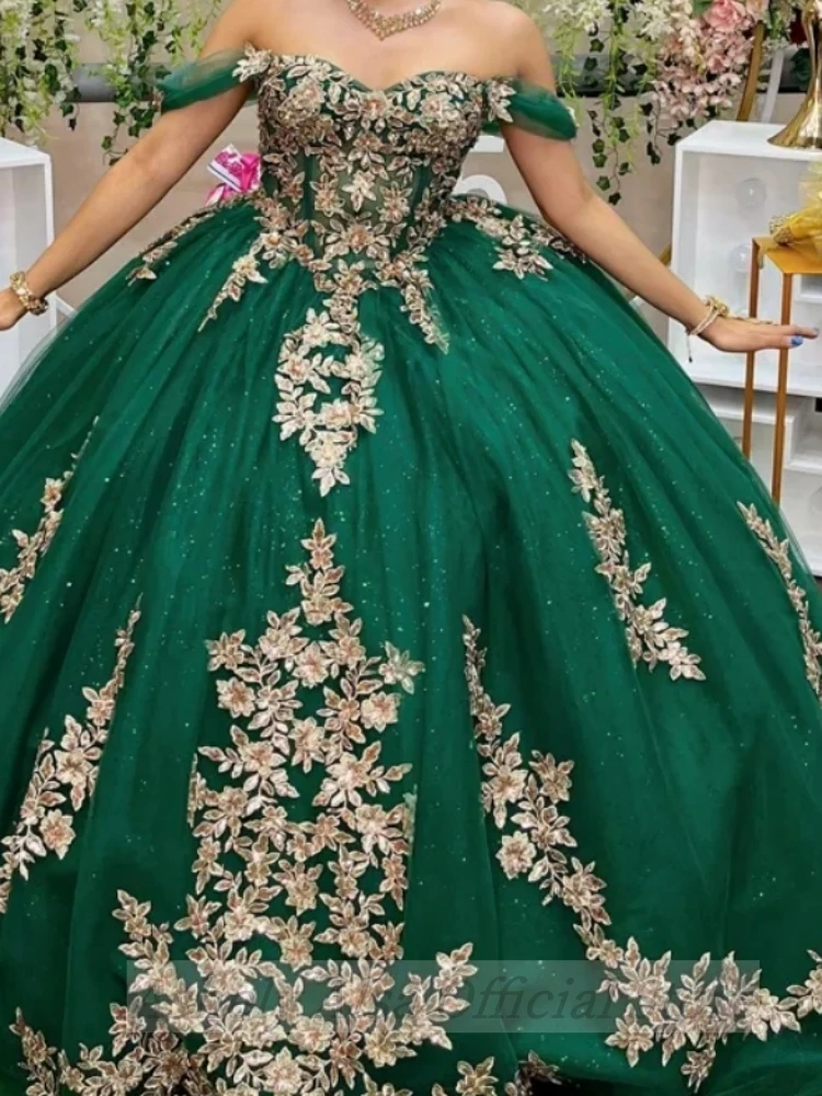 Saudi Arabic Green Sweet 16 14 Year Girl Prom Dresses Sweetheart Lace Applique Party Gown vestidos de 15 a&ntilde;os quincea&ntilde;eras