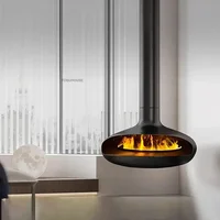 เตาผิงทรงยูเอฟโอแบบแขวน ดีไซน์ยุโรป เตาผิงจำลองเปลวไฟ ของตกแต่งบ้านหรูหรา เตาทำความร้อนสำหรับวิลล่า พร้อมปล่องไฟ 1