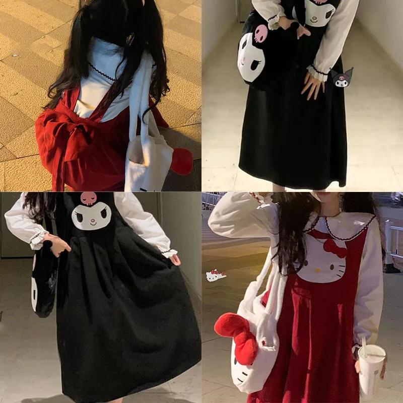 

Каваи Санрио колледж Стиль Hellokitty рюкзак юбка воротник рубашка милый мультфильм средней длины длинный Холтер Юбка аниме студент девушка подарок