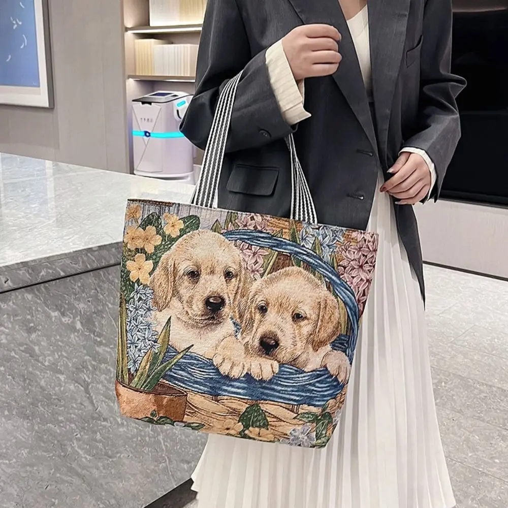 

Dog Ethnic Style Handbag Vintage Embroidery Large Capacity Animal Shoulder Bag Shoulder Bags Handbag Cute Cat Cloth Bag Travel
