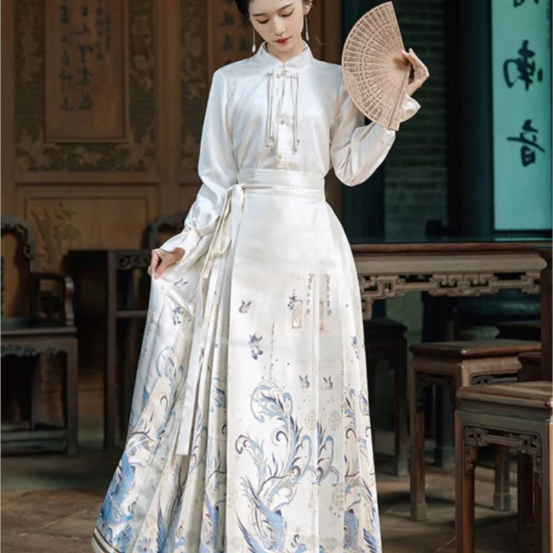 New Chinese Style Light National Top Buckle Design Sense Hanfu Adult's Skirt Fashion Two-Piece Set Early Spring