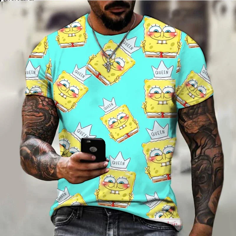 2024 Summer Children's SpongeBob T-shirt Kids Fashion Casual Men's Round Neck T-shirt Cartoon Boys Clothes Girls Tops 4