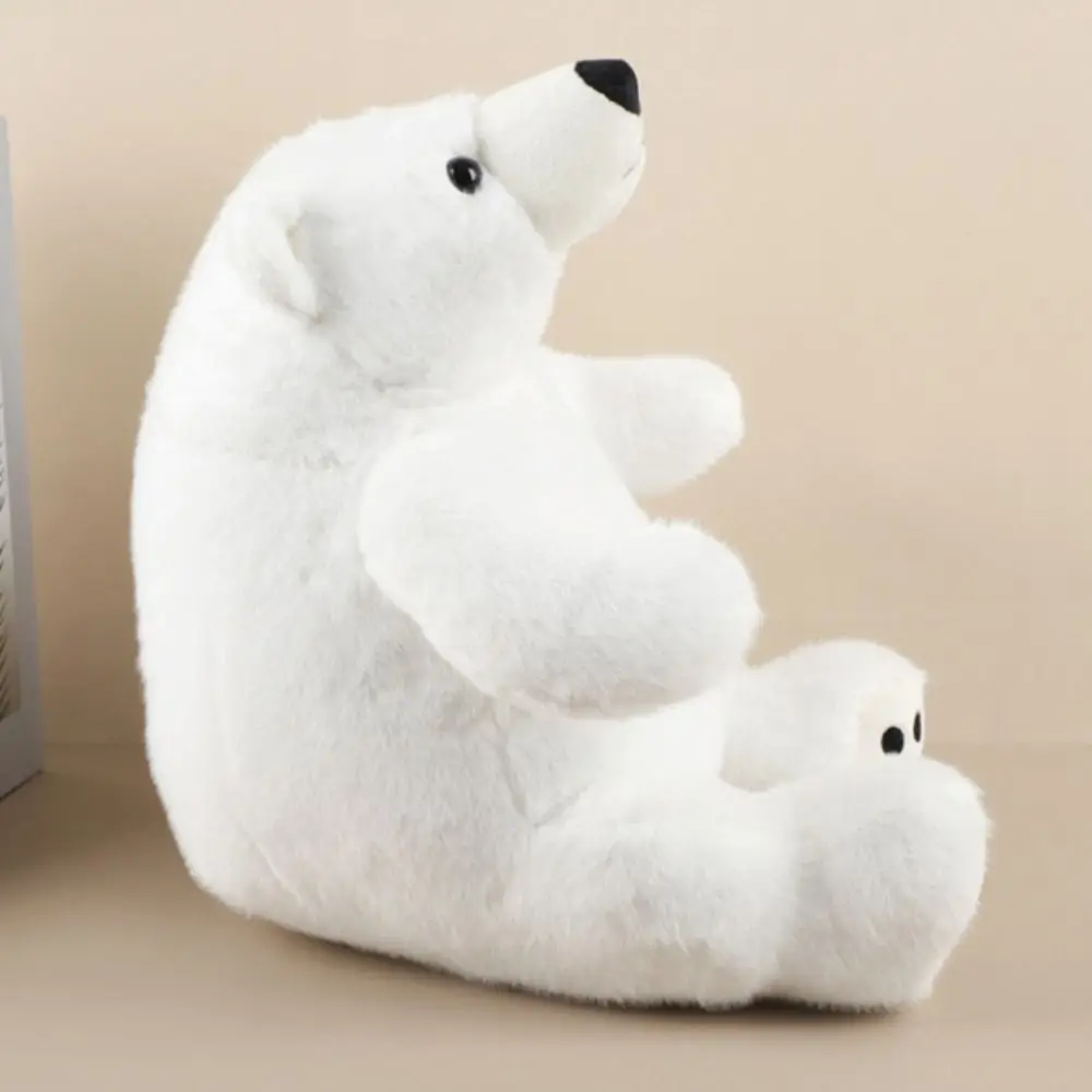 Big Feet Sitting Polar Bear Plush Toy Scarf Fluffy Stuffed Polar Bear Doll Soft Round Belly Animal Plush Doll