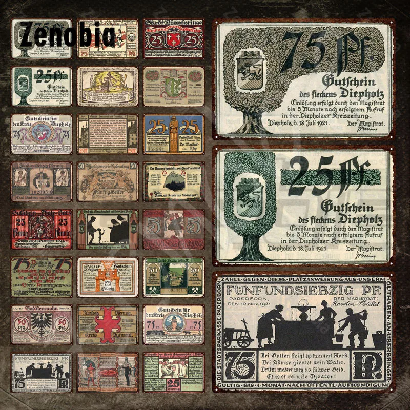 

Vintage Plaque German German Banknotes Metal Sign Tin Sign Decorative Iron Painting Collectible Supplies Metal Plate Home Decor
