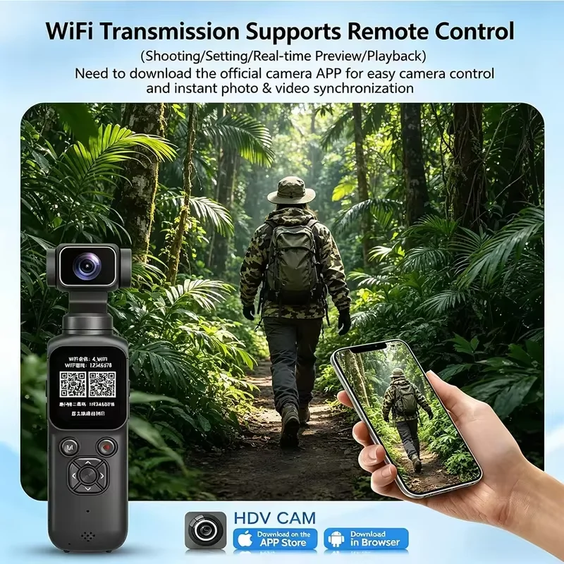 카이스링크 HJD-05 4K 액션 카메라 330 ° 얼굴 추적 짐벌 스테빌라이저 75MP 픽셀 WiFi 기능 포켓 짐벌 카메라 (브이로그용)