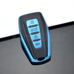 Premium TPU Leather Car Key Cover Case Holder Bag - Sleek and Durable (B blue cover)