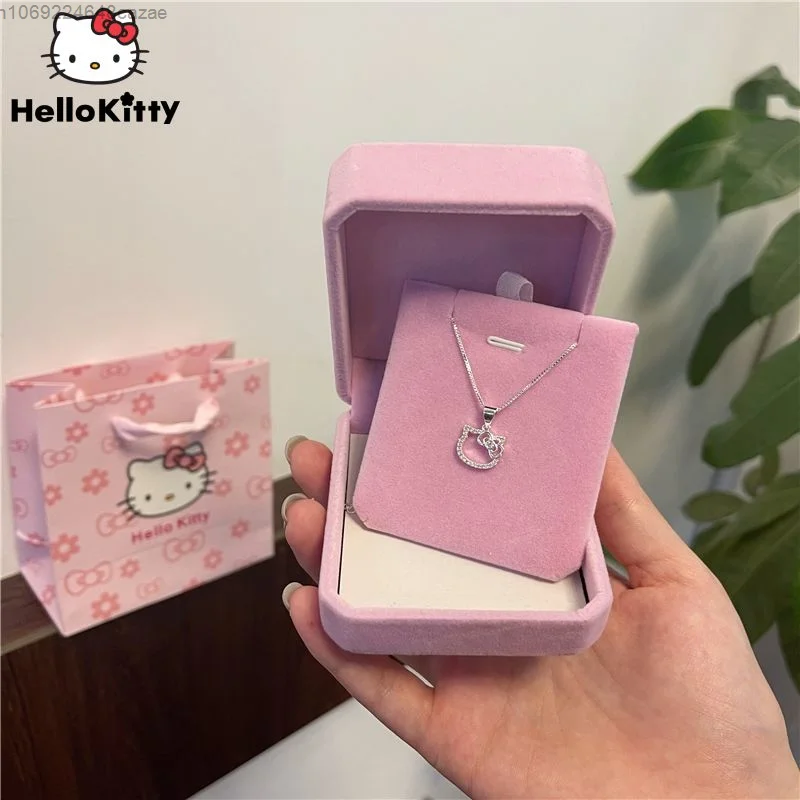 

Sanrio Hello Kitty Silver Necklace Chic Cute Clavicle Chain Girlfriends Super Bright Fashion Temperament Necklace Gift For Women
