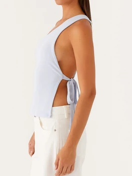 Elegant One Shoulder Blouse Women s Fashionable Sleeveless Top with Chic Side Knot Detail for Summer Wear 2