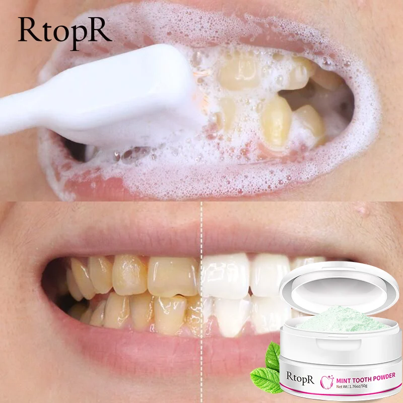 

RtopR Teeth Whitening Powder Pearl Essence Natural Dental Toothpaste Toothbrush Kit Oral Hygiene For Remove Stains Plaque 55g