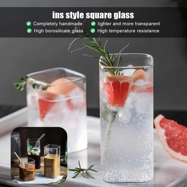 6pcs Drinking Glasses Square Glass Cups Modern Bar Glassware Clear Square  Glasses for Water Coffee Tea 