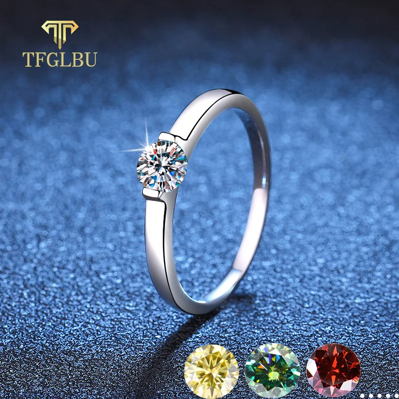 Tfglbu 5Mm 0.5Ct Anelli Moissanite Per Donna Uomo Solitaire Wedding Promise Bands Diamond Gioielli In Argento Sterling S925 Di Alta Qualità
