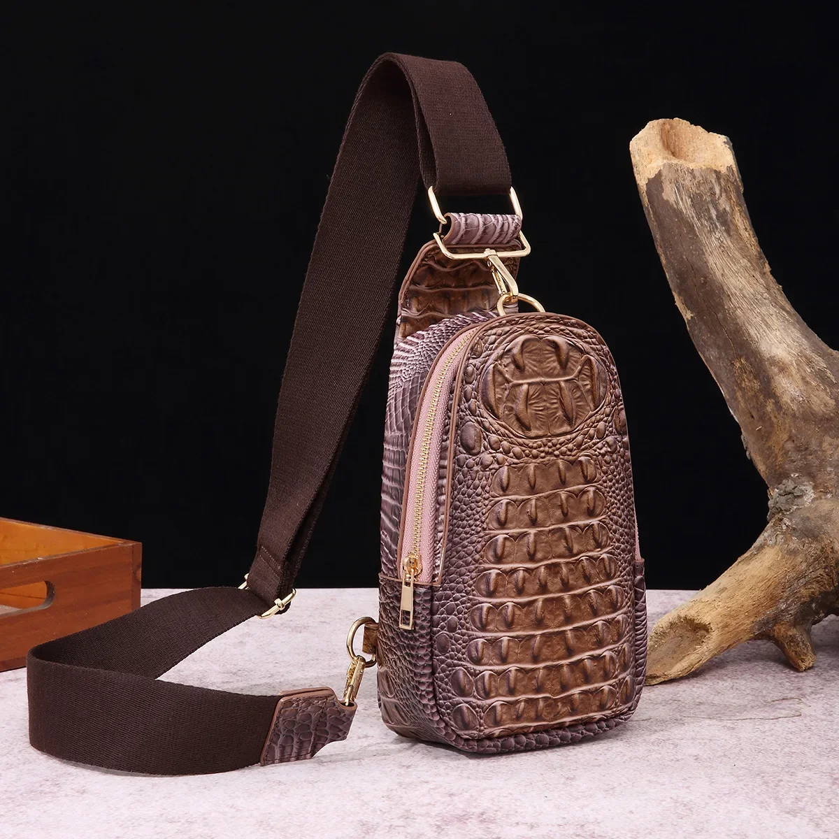 Wide Shoulder Strap Women's Chest Bag Waist Bag Crossbody Bag Crocodile Pattern