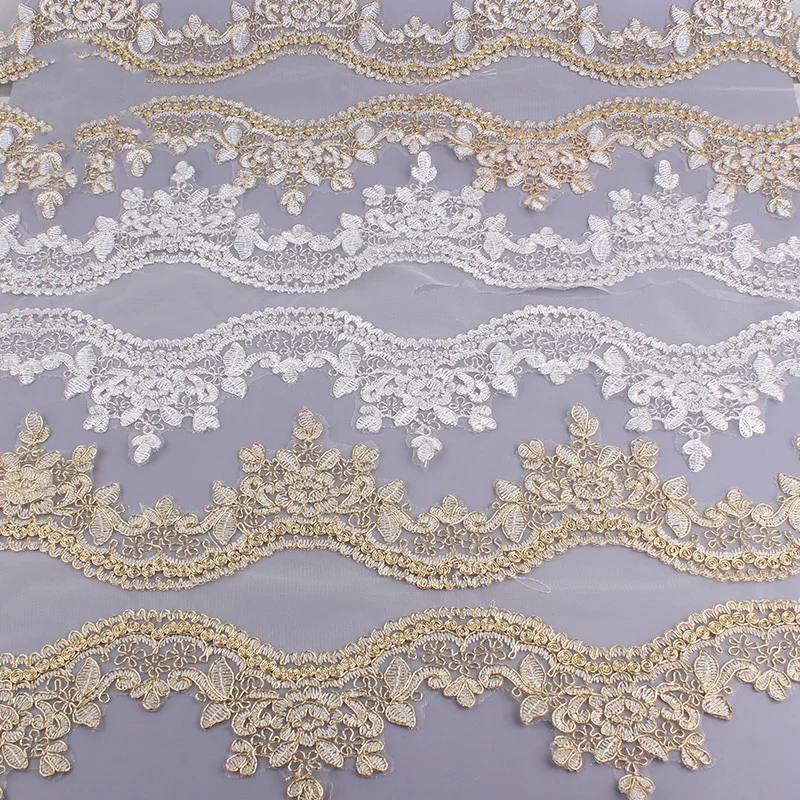 

Фата свадебная с цветочной вышивкой, тюль из белого золота для шитья «сделай сам», ткань для свадебного костюма, кружевная отделка, текстильные аксессуары, 20 ярдов