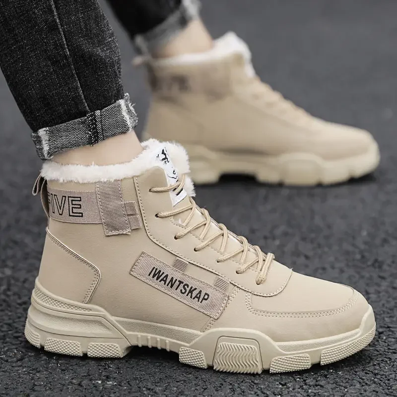 Men Snow Boots Winter Ankle Boots for Men Warm Lace-up Men Shoes New Fashion Flock Plush Winter Boots Fur Men Sneakers Big Size