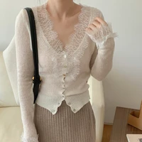 Cardigan en patchwork de dentelle pour femmes, pull vintage élégant pour dames, Kawaii, BIndividuUp, haute couture, pas cher, vente en gros, automne, hiver 1
