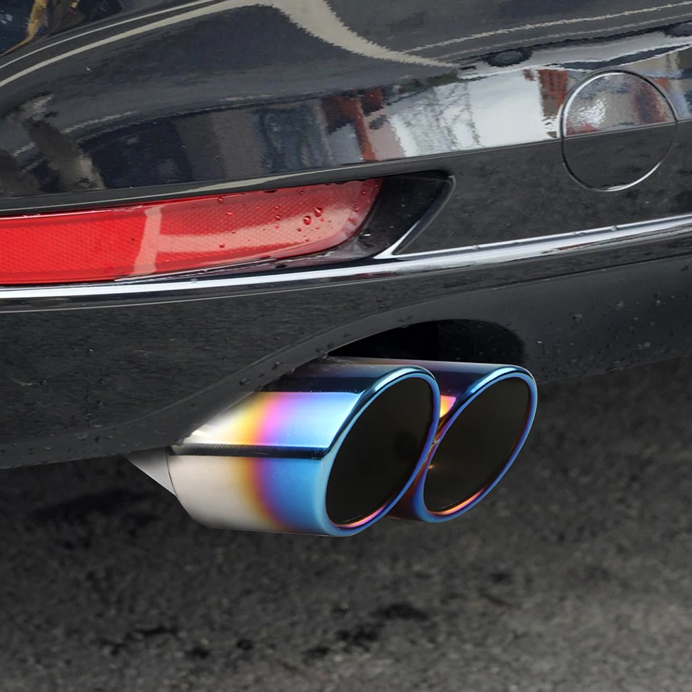 Car Oval Rear Exhaust Dual Outlet Car Exhaust Muffler Tip Stainless Steel Tail Pipe Muffler Burnt Blue Car Modification Parts