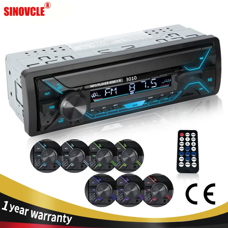 Car Music Player Car Multimedia Player Car Radio Player Car Radio Car Radio 1din Audio Bluetooth Stereo MP3 Player FM Receiver 60Wx4 Colorful Lights AUX/USB/TF Card In Dash Kit