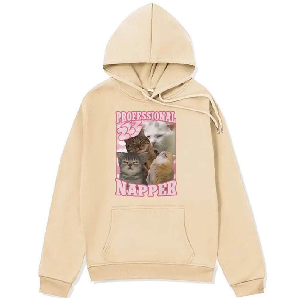Funny Professional Napper Cat Meme Print Hoodies Male Fashion Aesthetic Harajuku Sweatshirt Oversized Long Sleeve Hoodie Unisex