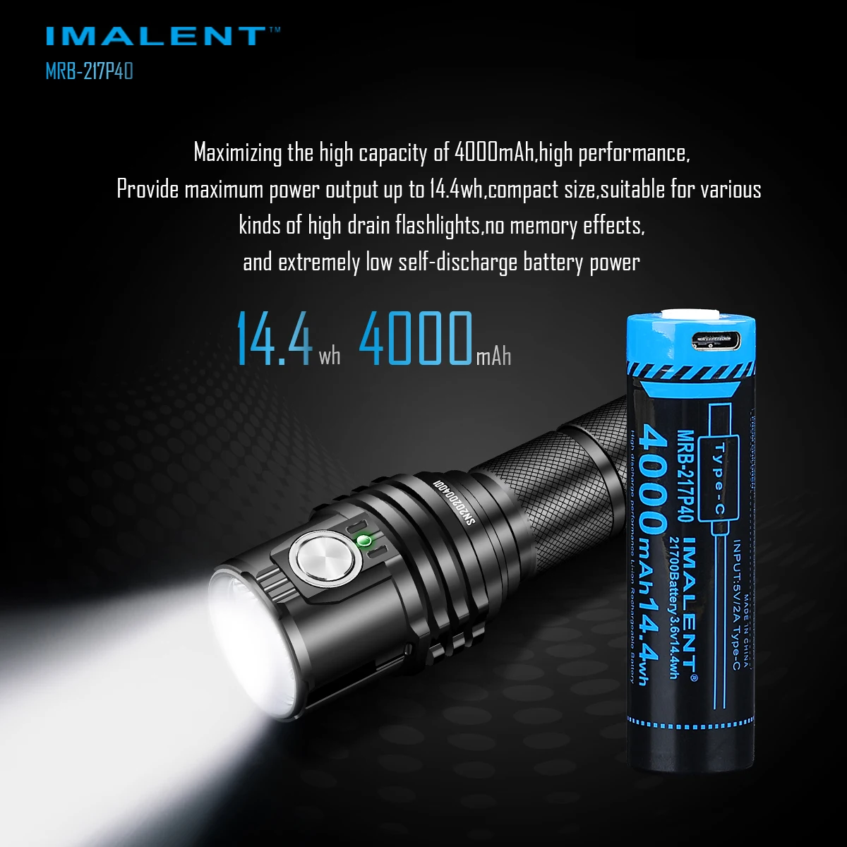 IMALENT懐中電灯 MS03モデル対応 純正交換用バッテリー3.6V 21700仕様
