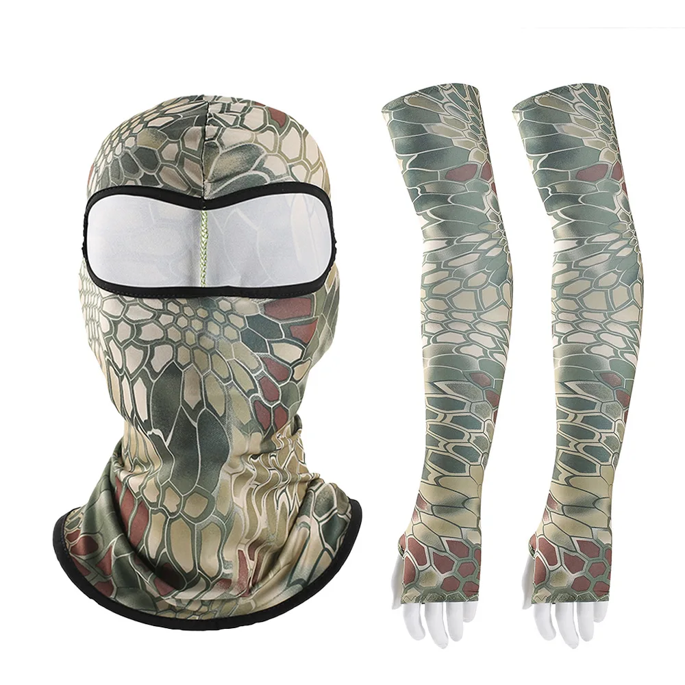 Ice Arm Sleeves Tactical Camouflage Face Bandana Sleeves 2pcs/Set Windproof Cycling Hiking Scarves Seaming Process Camping Head Scarf Arm Sleeve
