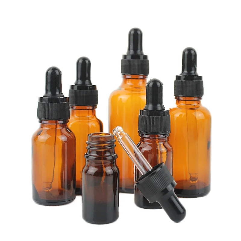 12pcs 10ml 20ml 30ml 50ml 100ml Amber Glass Dropper Bottle Liquid Cosmetic Pipette Bottle Essential oil Amber Glass Spray Bottle 2