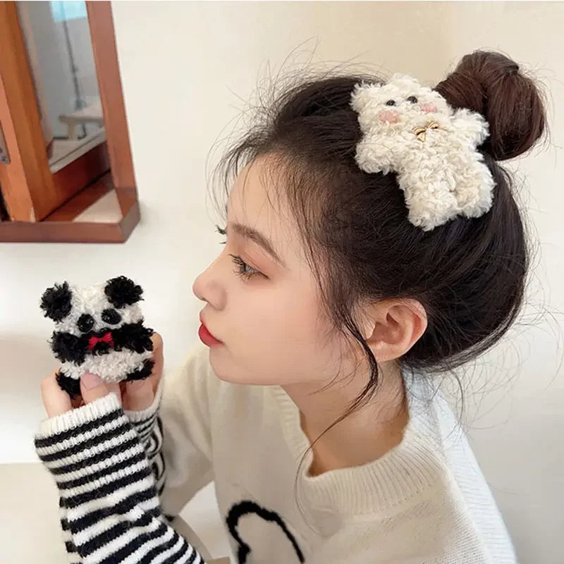 

Plush Cartoon Bear Hairpin Cute Autumn Winter New Cat Rabbit Head band Bangs Clip Headwear Hair Accessories for Women Children
