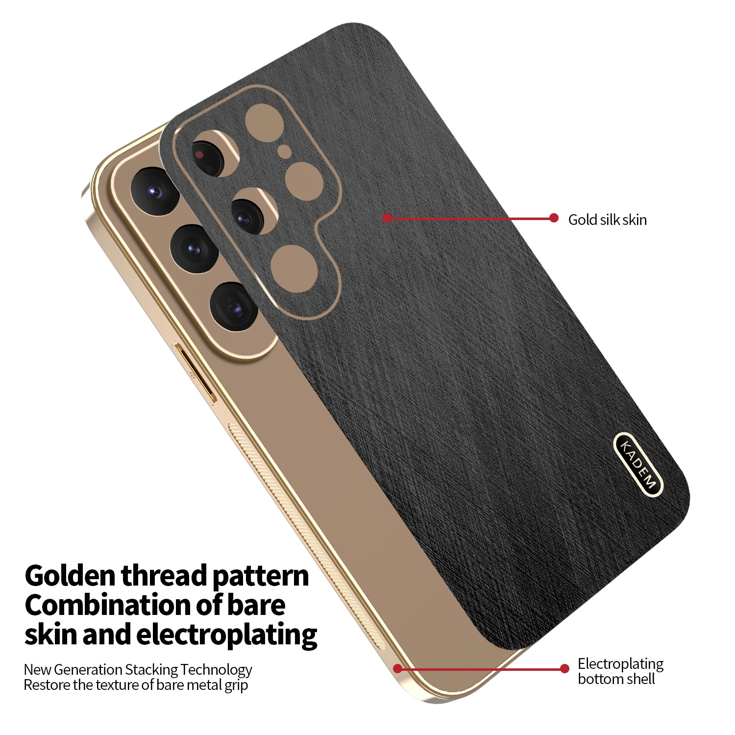 Gold Silk Luxury Plating Shockproof PU Leather Phone Case