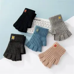 Warm Fingerless Gloves Daily Elastic Thick Short Mittens Knitted Cold Proof Half Finger Gloves Winter