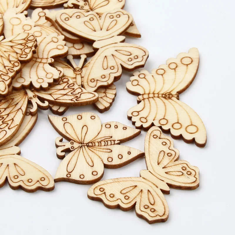 20ks laser carve dřevo motýl ozdob nedokončené dřevěný ornamenty dřevěný vzhled řemeslo večírek svatební dekorace