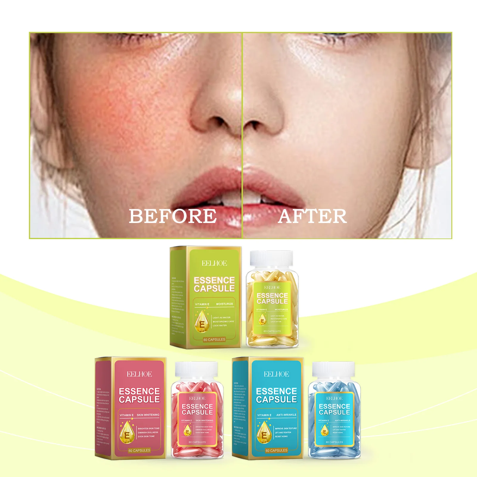 EELHOE Facial Capsule Essence Mild, Daily moisturizing, Facial Skin Care and Moisturizing Essence Capsule Winter Skincare 65g 2