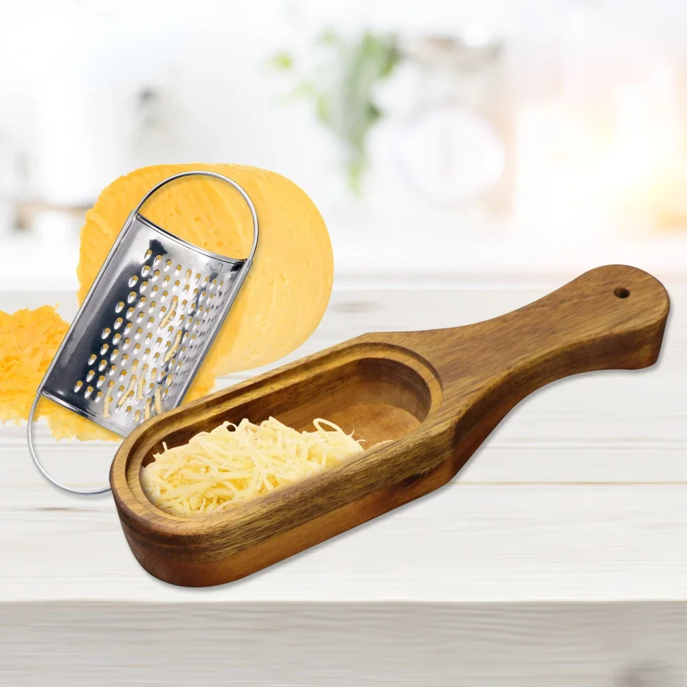 Cheese Grater Kitchen Grater Stainless Steel Cheese Grater with Removable Acacia Wood Collector Cheese Grater With Box Tools Server