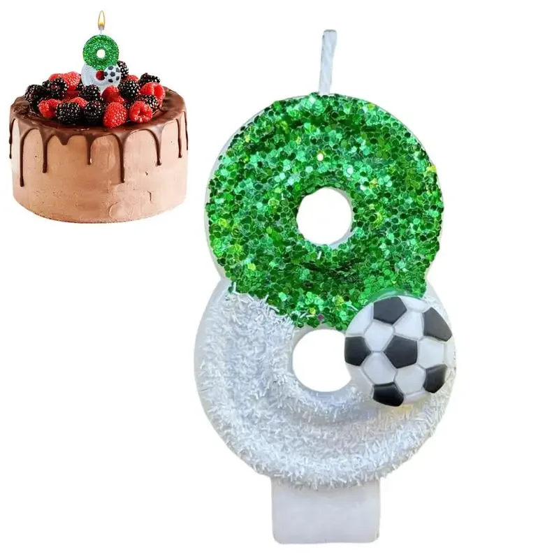 Cake Candles Birthday Number White Soccer 0 Glitter Cupcake Topper for Kids Adults Party Anniversary