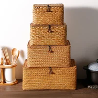 Handmade Seagrass Woven Storage Box Seaweed Storage Finishing Basket with Lid Sundry Bath Cosmetic Towel Container mx01161829 5