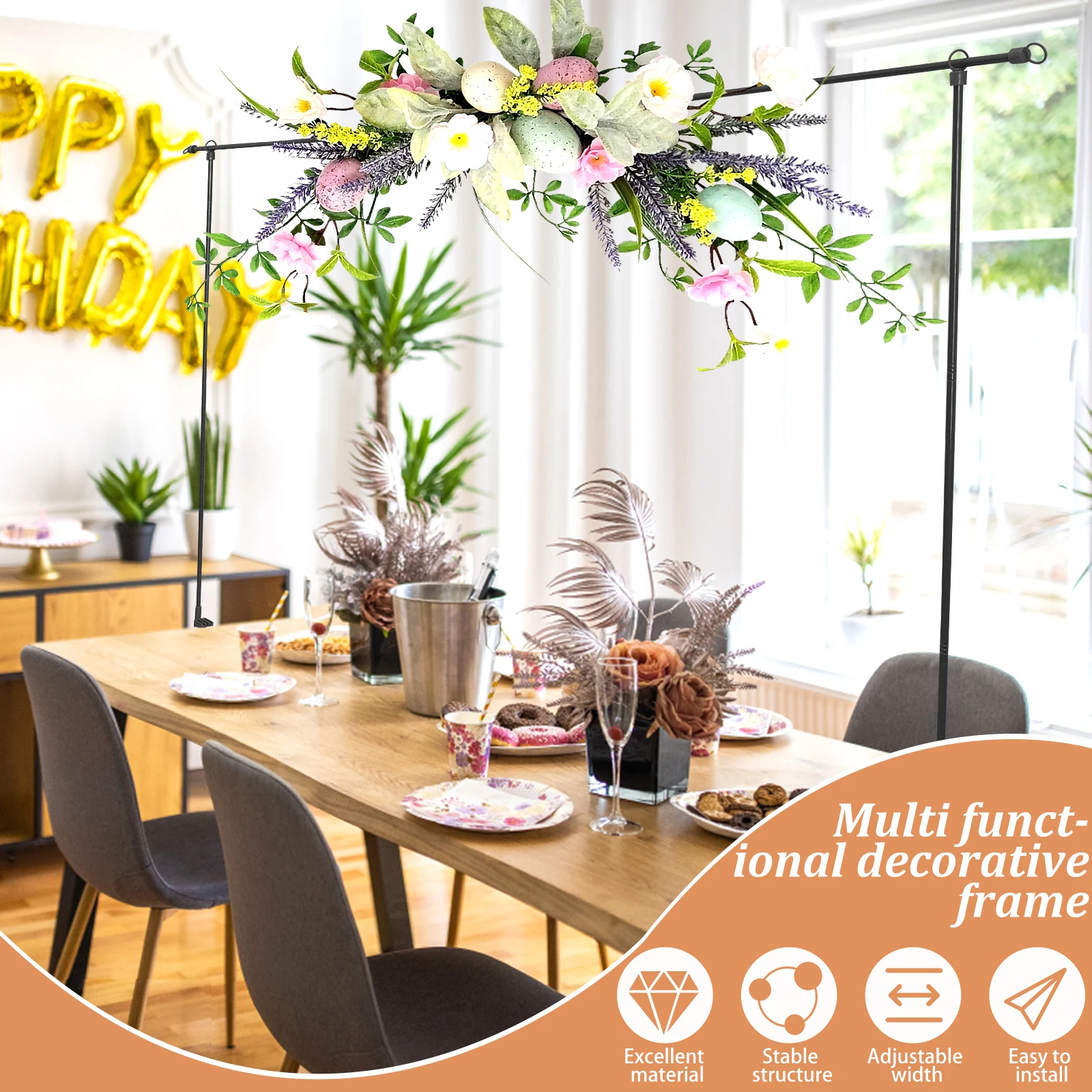 Over The Table Rod Stand with Clamps Adjustable 31"-98" Width Black Golden Table Arch Stand Hanging for Wedding Birthday Party