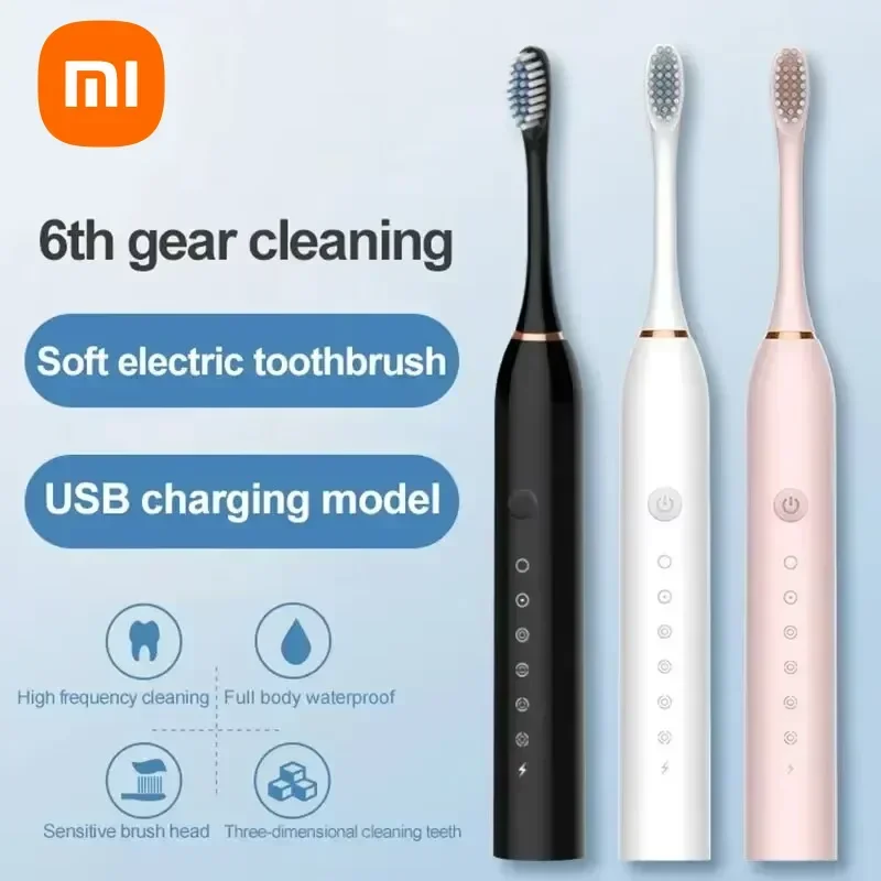 Electric Toothbrush Xiaomi Six Speed Mode Ultrasonic Waterproof USB Charge Couple Set