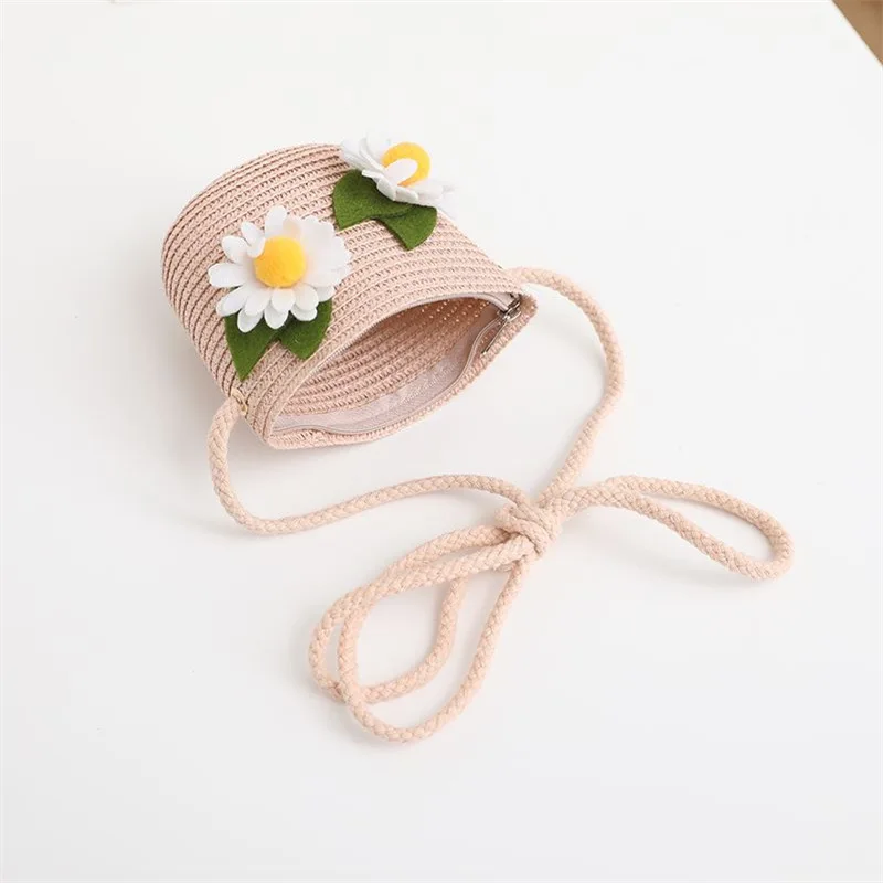 1 Pcs Summer Straw Hats Girls Flower Wide Brim Hat And Shoulder Bag Set Princess Beach Travel Sun Protection Fisherman Caps