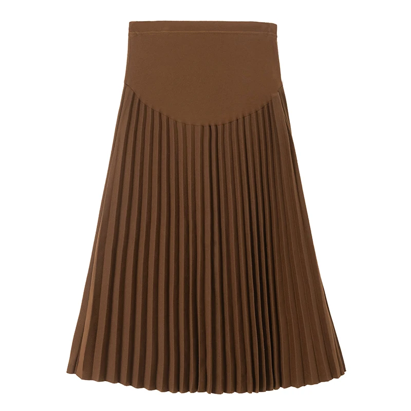 8358# Autumn Winter Fashion Pleated Maternity Skirts Elastic Waist Belly A Line Casual Clothes for Pregnant Women Pregnancy
