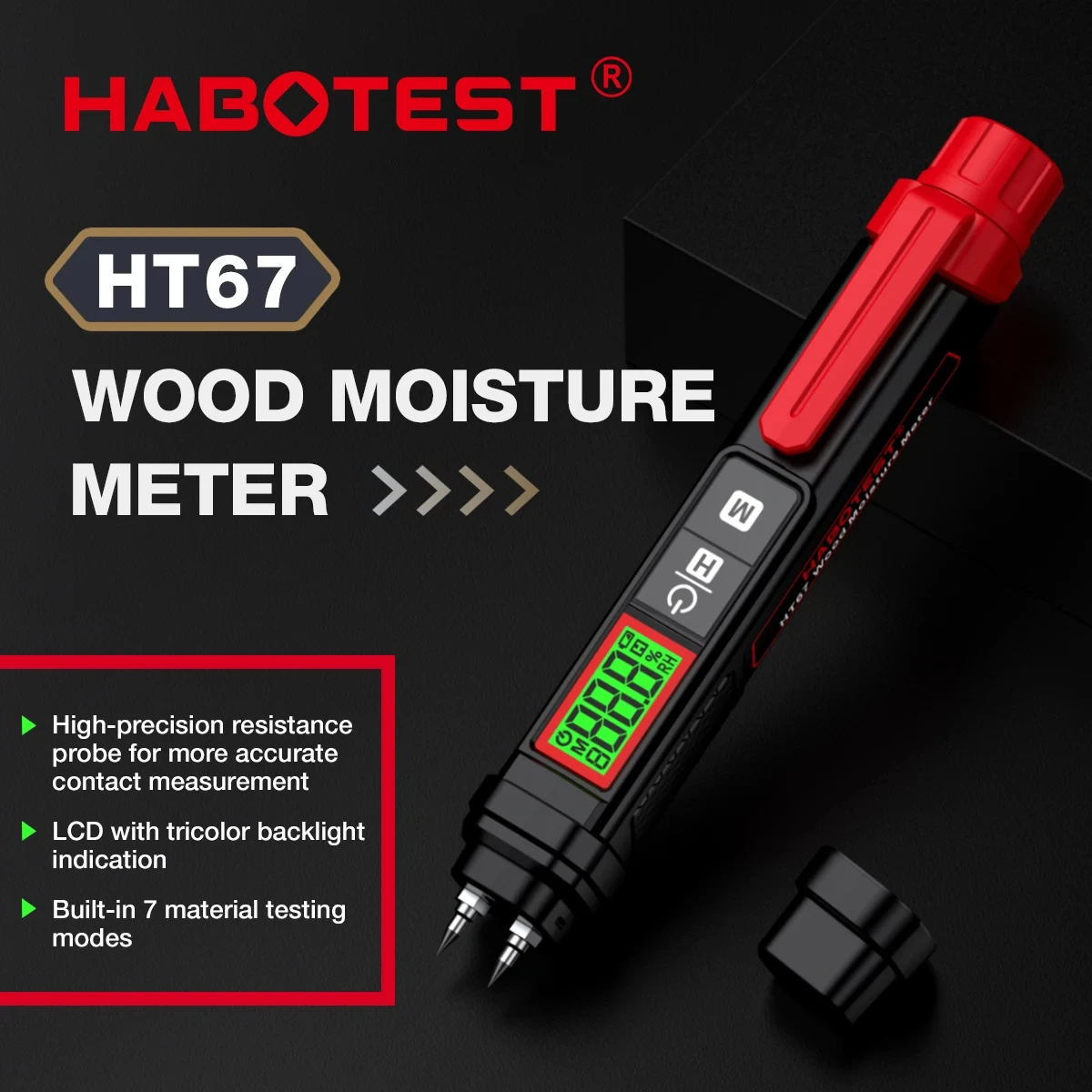 HABOTEST HT67 Digital Wood Moisture Meter Professional Wood Humidity Tester 0~58% Portable Pen-Type Timber Hygrometer Meter wood moisture meter
