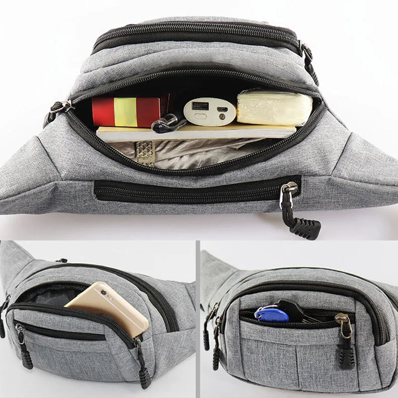 Men Women Waist Bag Waterproof Multi-pocket Zipper Open Adjustable Coin Pouch For Outdoors