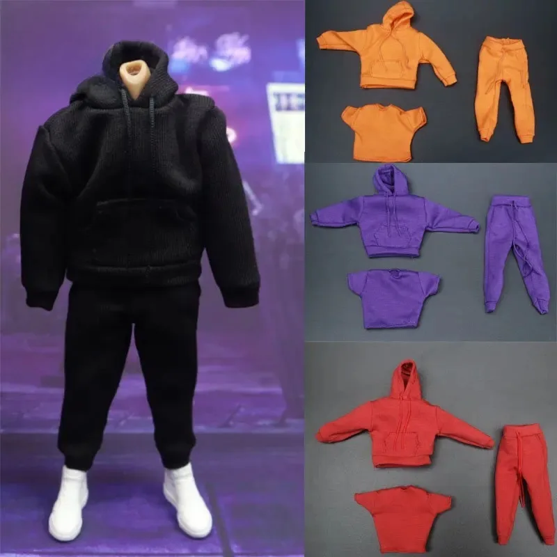 Herrenkleidung im Maßstab 1:12, schwarz, weiß, gelb, rot, weiß, Kapuzenpullover, passend für 6-Zoll-Action-Körpermodellpuppen
